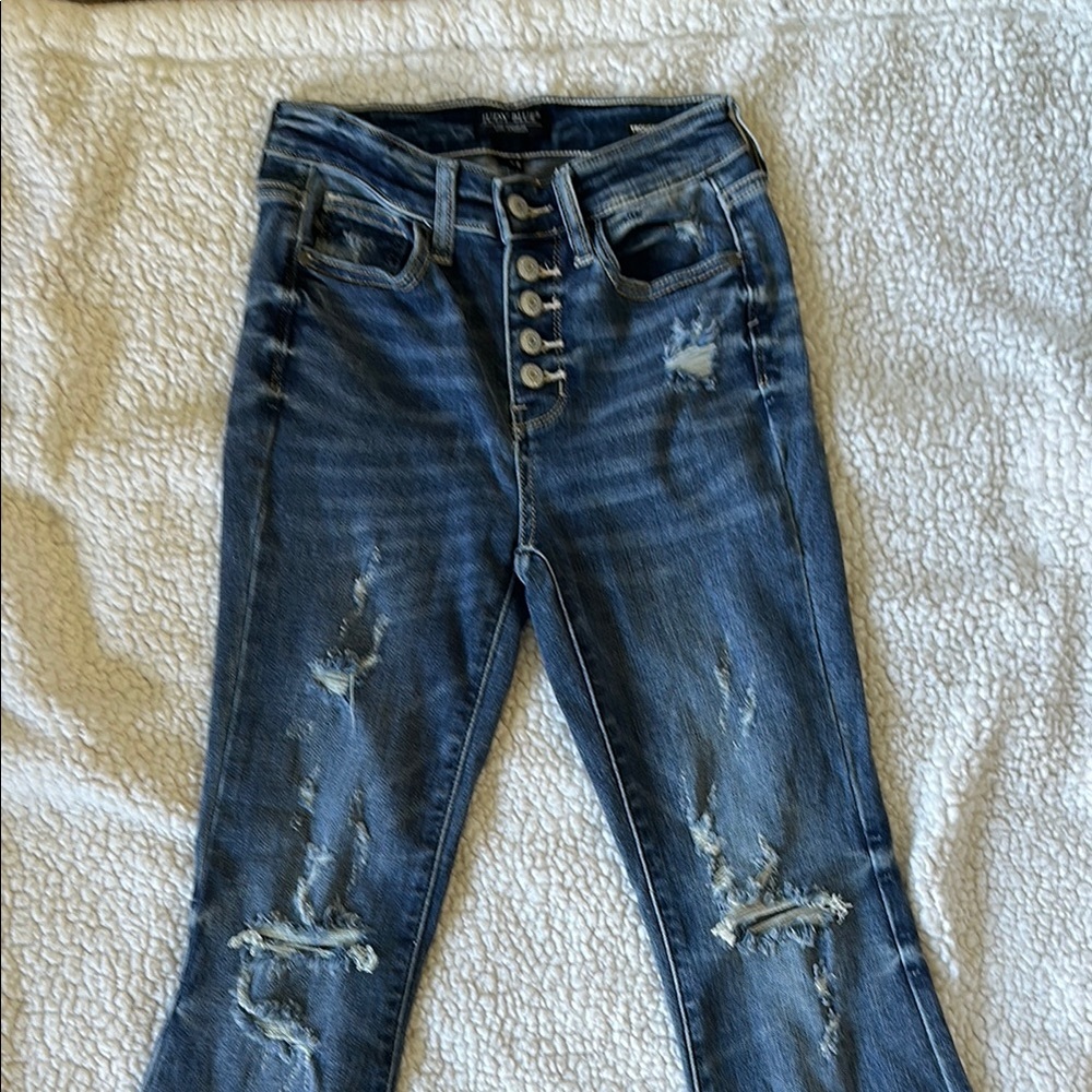 Judy blue distressed button fly flare
